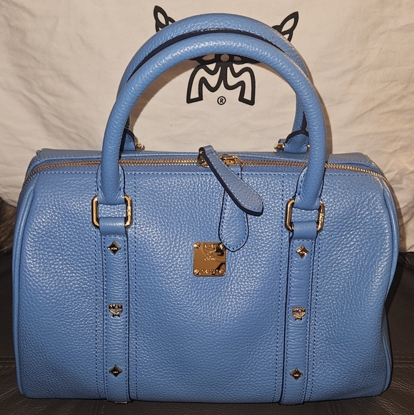 MCM Handbags - MCM Sky Blue Leather Boston Bag